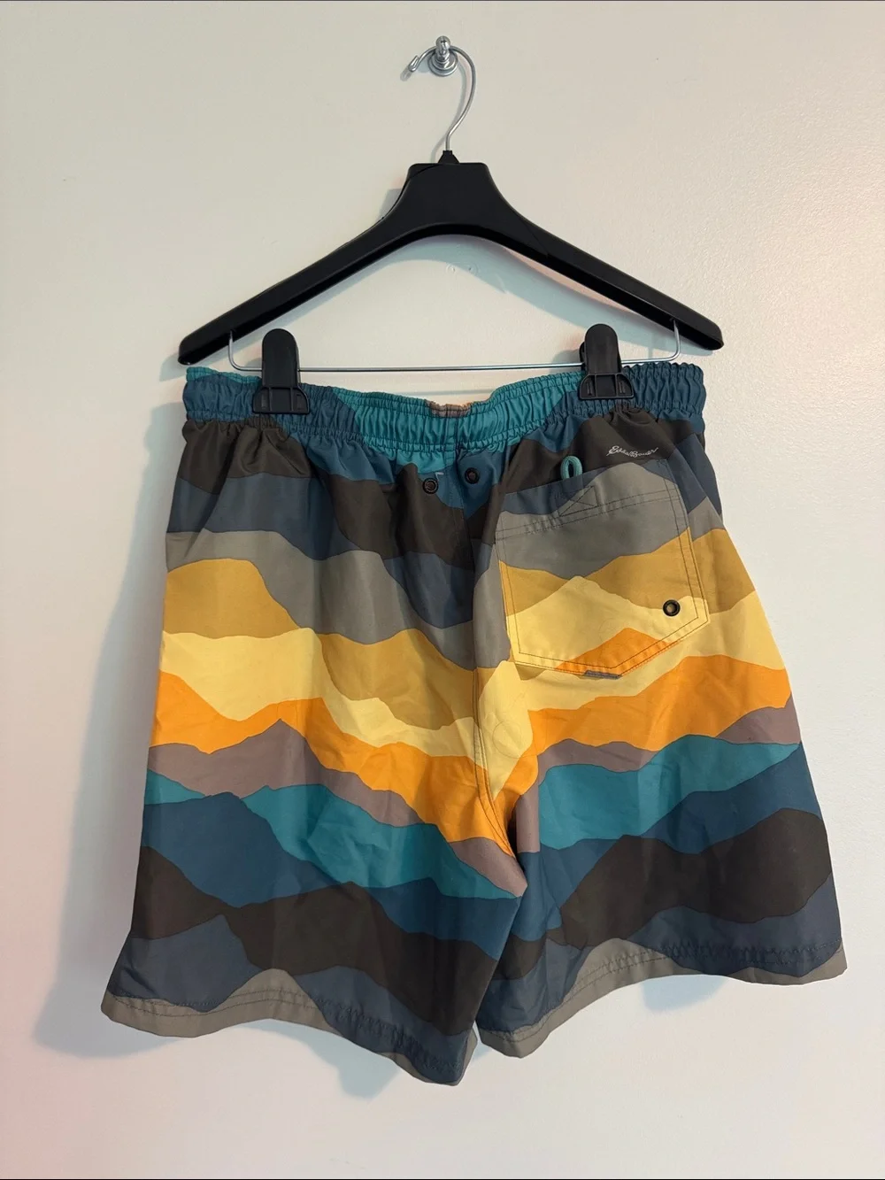 Eddie Bauer Men's Teal & Yellow Patterned Swim Shorts
